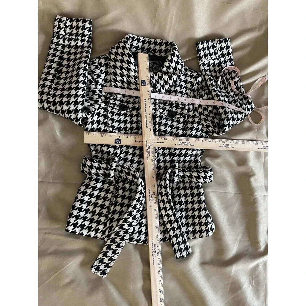 Last Kiss Women's Black & White Long Sleeve 4-Button Tie Closure Jacket Coat SM - Picture 9 of 10